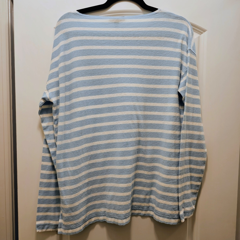 J.Crew Breton Stripe Boatneck Top M Blue Ivory 100% Cotton Coastal - Picture 4 of 7